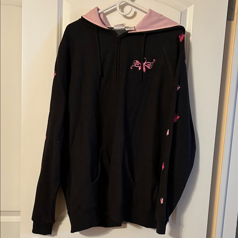 Black and Pink Butterfly Women's Breast Cancer Hoodie 3xl